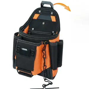 Small Electrician Tool Pouch with 9 Pockets & Belt Clip Attachment Durable 1680D Fabric Tradesman Bag for Electricians