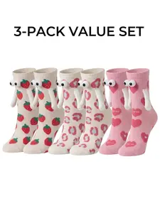 3 Pairs Magnetic Holding Hands Socks, Crazy Socks, Fitted Casual Socks, Gifts for Teen Girls Funny Magnetic Suction Couple Socks