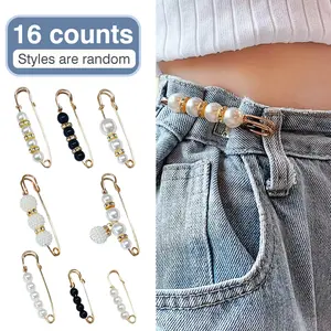 16 Counts Pearl Brooch Pins, No Sewing Cardigan Collar Safety Pins, Sweater Shawl Safety Pins for Women Faux Pearl Clothing Dresses Decoration Pant Tightener, Mixed Style Assortment