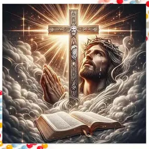5D DIY Full Drill Round Diamond Painting - Diamond Art Kit Cross, Praying Hands, Bible Mosaic, Canvas - DIY Decorative Painting, Home Wall Decoration, Suitable for Halloween and Christmas, Birthday and Anniversary Gifts, Handcraft