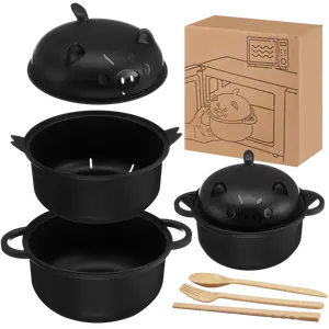 Large 45oz Cute Ramen Bowl Set Microwavable Pig Ramen Noodle Cooker Bowl with Strainer Lid Handle Spoon Chopsticks Fork Gift for Home Dorm College