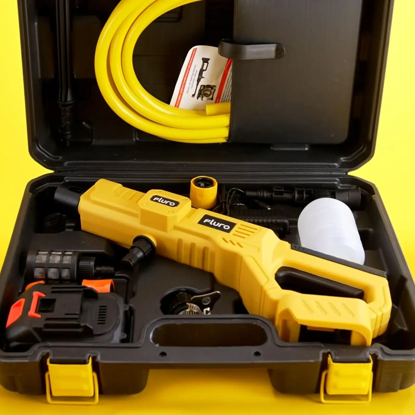 FLURO Cordless Pressure Washer, 1000PSI 1.2GPM Portable Power Washer with Rechargeable 56Wh Battery 6-in-1 Nozzle, Handheld High-Pressure Car Washer Gun for Home/Floor (4 Accessories Only)