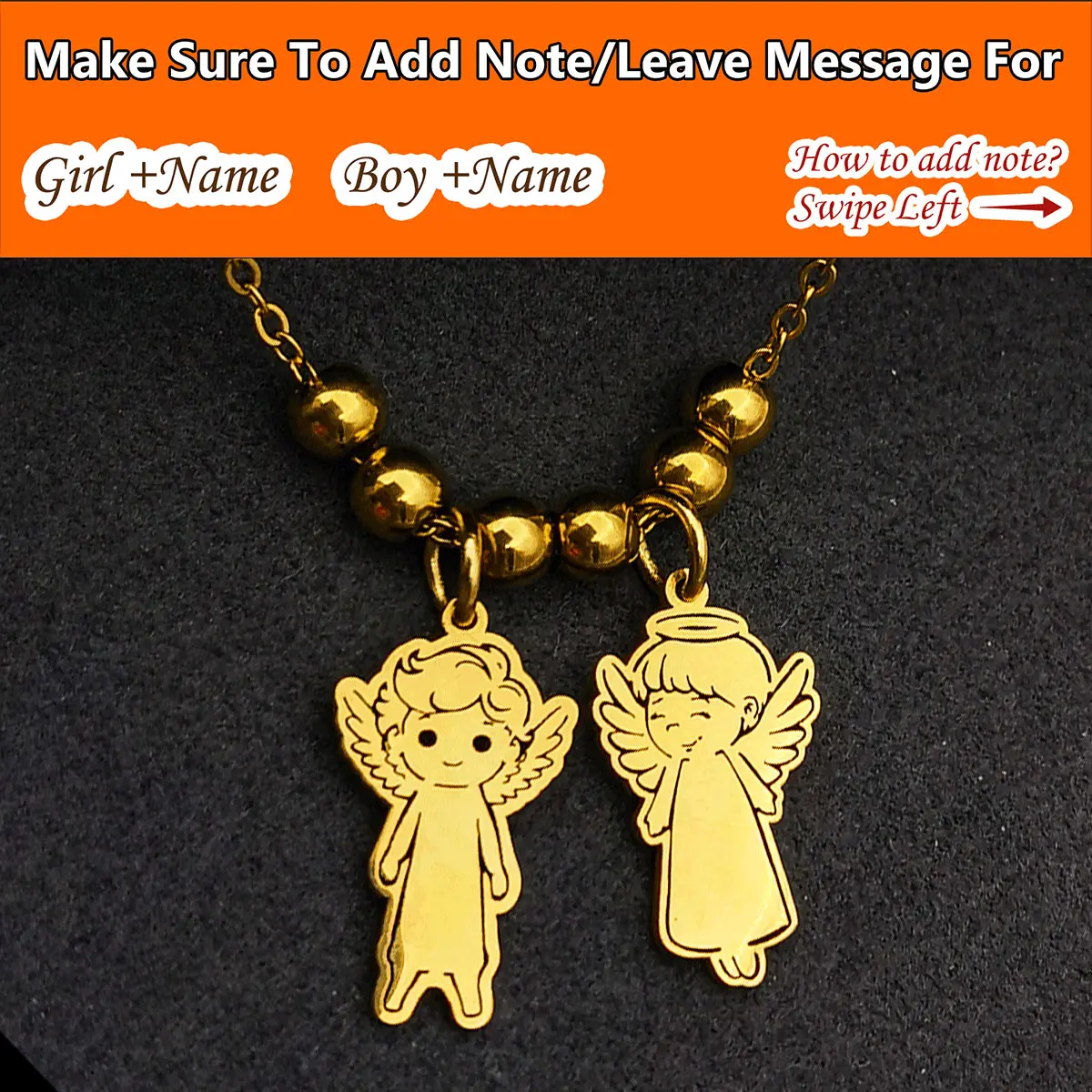 AS2024 Stainless Steel Angel Boys Girls Necklace DIY Engraved  Children's Pendants Family Necklace Personalized Gift