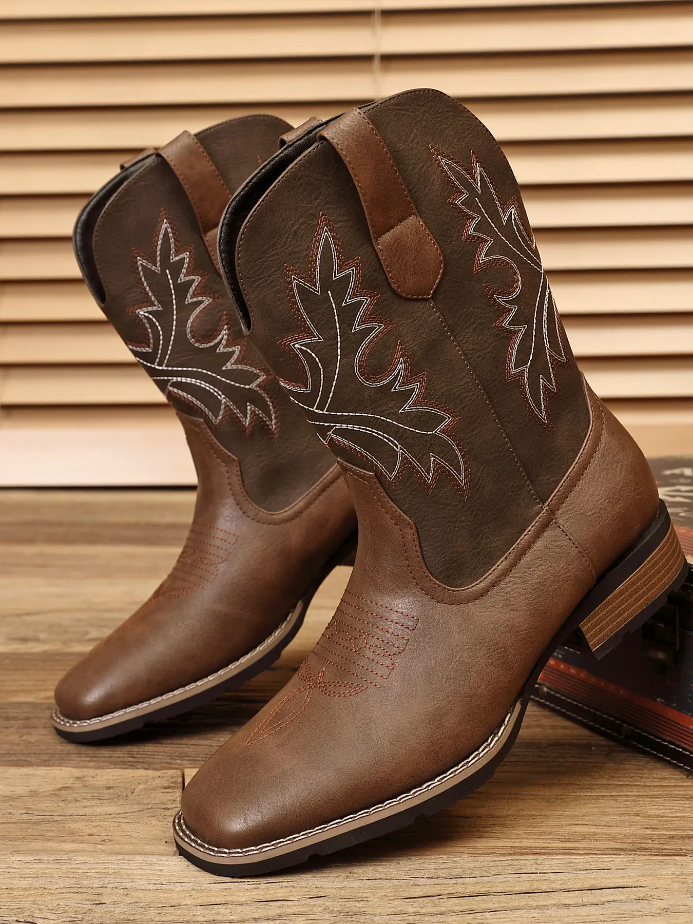 Men's Embroidered Western Boots, Western Inspired Boots, Rodeo Western Boots, Vintage Square Toe Cowboy Shoes, Casual Denim Booties for Men, Stylish and Comfortable Footwear, Vintage Soul Boots