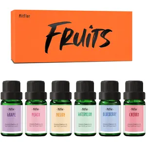 Fragrance Oil, MitFlor Premium Fruit Essential Oils Set, Fruity Scents for Soap & Candle Making, Summer Diffuser Oils, Refreshing & Long-Lasting, 6x10ml
