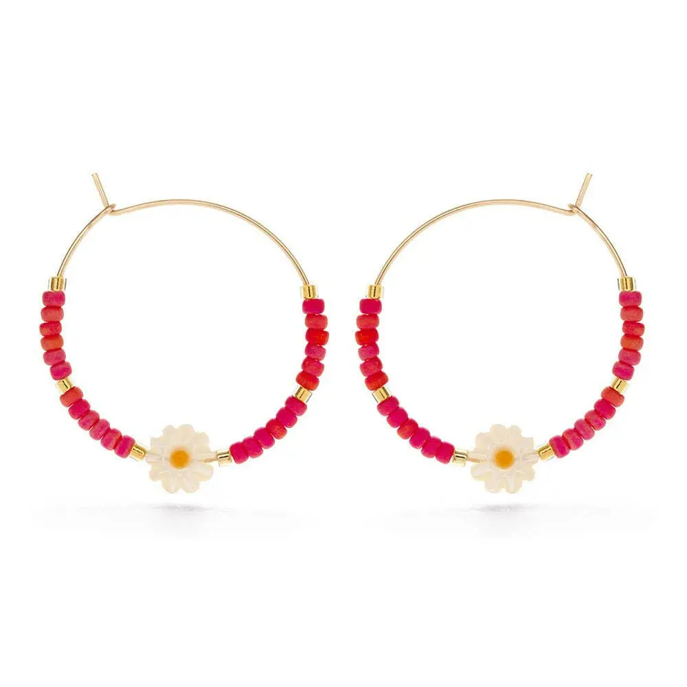 Daisy Bead Hoop Earrings