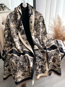 Women's Boho Style Thick Woven Textured Blanket Scarf, All over Print Design, Fitted Fall & Winter Fashion Accessory, Warm and Stylish Wrap