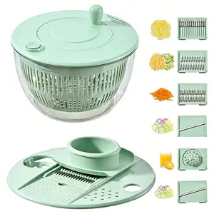 Salad Spinner Large, 3 IN 1 Vegetable and Fruit Washing Bowl with Strainer, Lettuce Spinner with 5 Blades Slicer, Egg Yolk Strainer, Salad Bowl for Efficient Salad Preparation, 5.3 Qt Kitchen Gadgets Set#SummerVibes