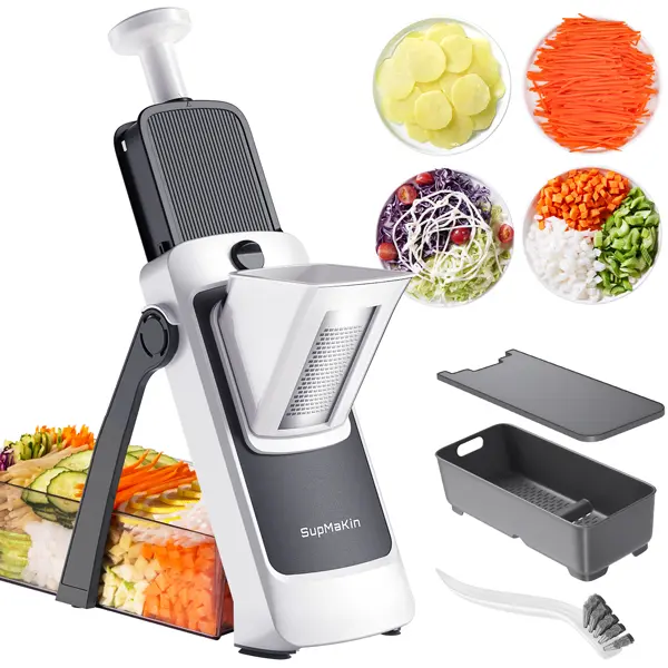 SupMaKin Newly Upgraded Vertical Multifunctional Vegetable Cutting Slicer - Kitchen Utensils, Kitchen Gadgets for Meal Prep, Healthy Meal Prep, Lunch, with Adjustable Modes, Large Suction Cup Base, Ergonomic Grip, Detachable Cutter Set