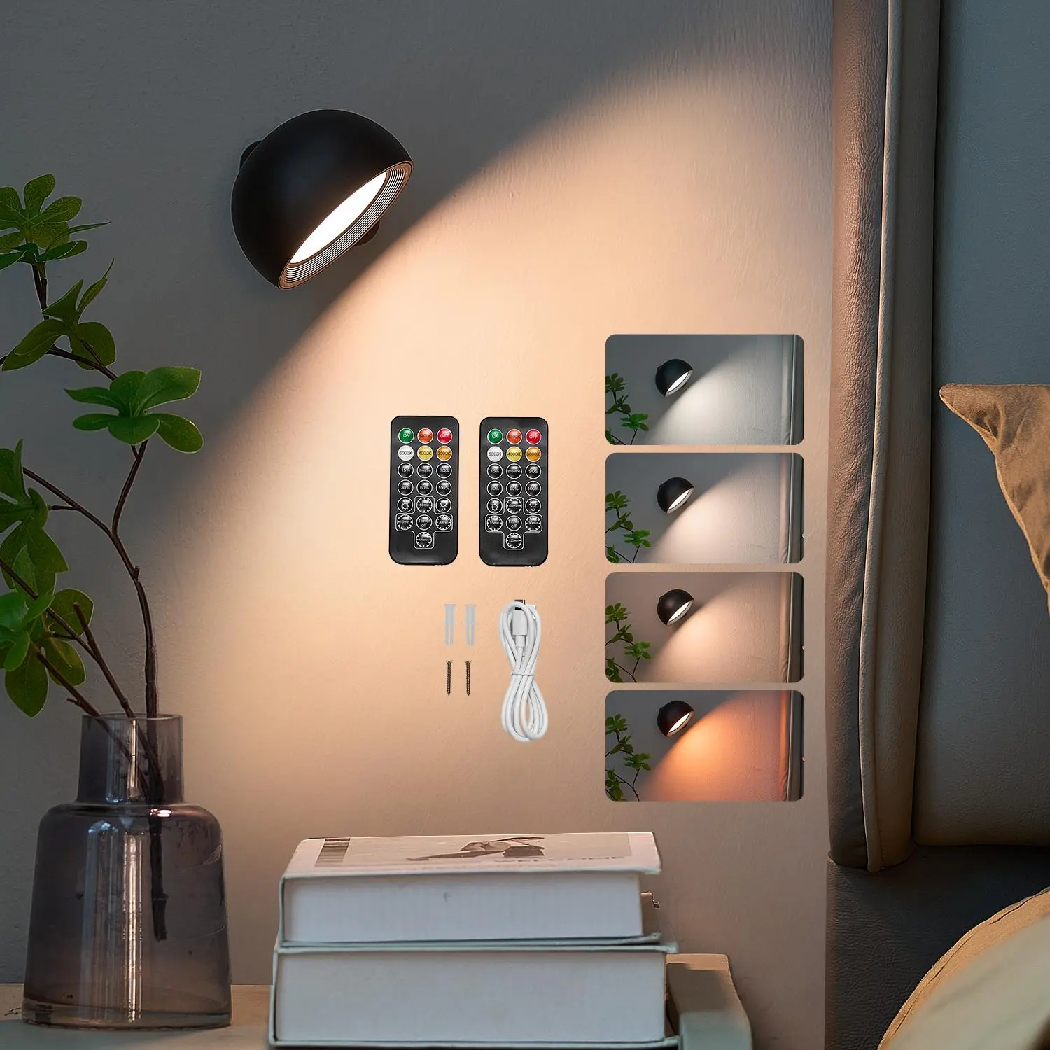 【Summerfinds】VEVOR 2PCS Rechargeable LED Wall Sconces - Wireless Battery Operated, Remote Control, 360° Rotatable, Dimmable, Adjustable Color Temps & Brightness, 4-Level Timer, Rechargeable Wireless Lamp for Modern Mood Lighting, Aesthetic Teen Room Decor