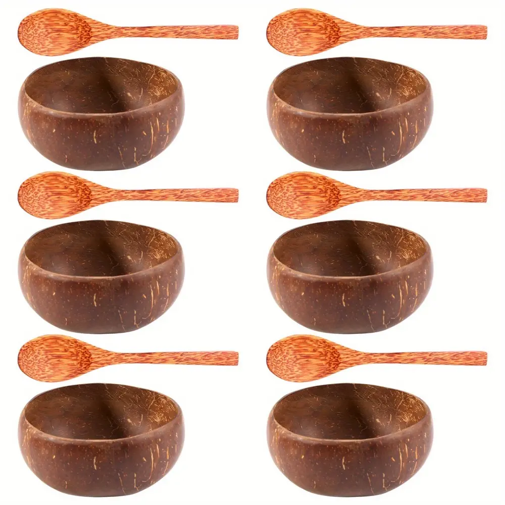 12-Piece Handmade Coconut Bowls Set with Wooden Spoons – Natural Food Bowl for Acai, Salad, Ramen | Eco-Friendly Kitchen Essentials Serving Bowls