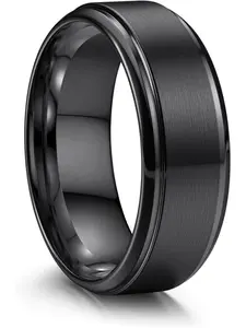 Stainless Steel Wedding Rings for Men Women 8MM Mens Wedding Band Engagement Wedding Bands Silver/Black/Gold Engagement Mens Rings, Matte Surface Polished Edge Men Ring Jewelry Comfort Fit 6-14
