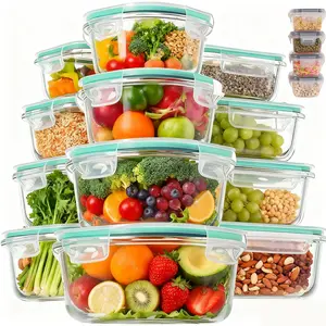 Glass Food Storage Bowls Set 12 Piece 18 Piece Detachable Integrated Lock Silicone Sealed Leakproof Food Grade Borosilicate Easy to Clean Durable Dustproof Fresh Keeping Storage