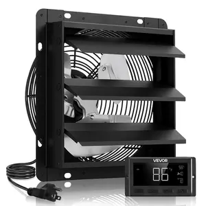 summervibes 12 In Wall Mounted Shutter Exhaust Ventilation Ventilator, 1500 CFM EC Motor with Smart Programming, Variable Speed, Temperature Control & Timer, for Sheds/Garages Cooling, Black