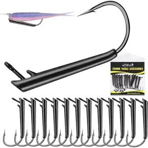 12PCS Ozark Rig Fishing Hooks 3/0 Texas Rig Jig Heads Weedless for Saltwater Freshwater 1/8 1/4 3/8 OZ Black Chrome Finish