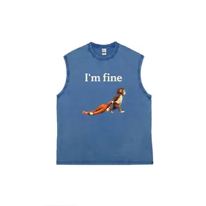 Retro washed pure cotton vest, featuring a universalprinted design suitable for both men and women, and canbe worn all year round.