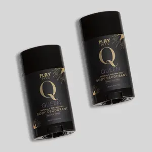 PLAY PITS - Natural Whole Body Deodorant - Safe for Sensitive Skin - Clean - Toxic & Paraben Free - QUEEN Scent - Lemon & Amber - Infused w/Essential Oils - 2.65oz (Pack of 2) Cleanser Cosmetic