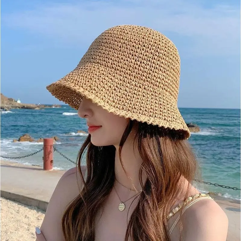 Unisex Straw-Bamboo Bucket Hat - Lightweight, Breathable, Portable Casual Beachwear Hat for Beach & Light Outdoor Lawn Games Activities, Straw Hat