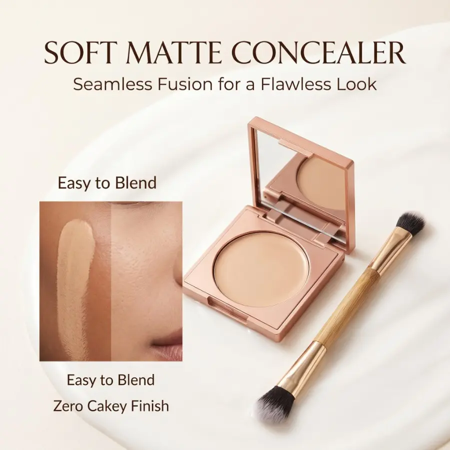 Matte Concealer Makeup 3g with Dual-Ended Brush, High Coverage Hides Dark Circles for Blemishes, Dark Circles, Spots, Soft Matte Finish, Easy Application, Natural Look, Flawless Complexion
