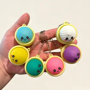 Mini Dumpling Pendant Keychain, Colorful Cute Hard PVC Pressable Fidget Toy, Realistic Fun Food Shaped Charm, Flexible Wear-Resistant Texture, Compact Versatile Design, Perfect for Party Decoration Daily Outfit & Gifting