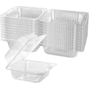 50 Count Clear Plastic Hinged Take Out Containers Lightweight Clamshell Takeout Tray Food Clamshell Containers Outside Diameter for Dessert Snack Cakes Slice Cookies Salads
