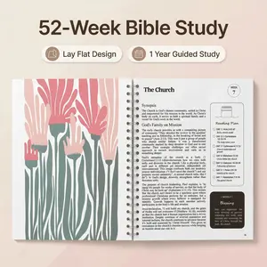 One-Year Study Planner - 52 Week BibleJournal with Floral Design, Guided Scripture Study, Personal Organizer for Women & Men, 21cm x 28cm, Office Stationery & Supplies Gift