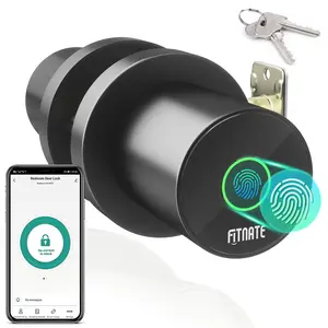 FITNATE Fingerprint Smart Door Knob,Biometric Door Lock Smart Lock, Keyless Touchscreen Entry Door Lock for Bedroom, Home, Hotel, Office, Black