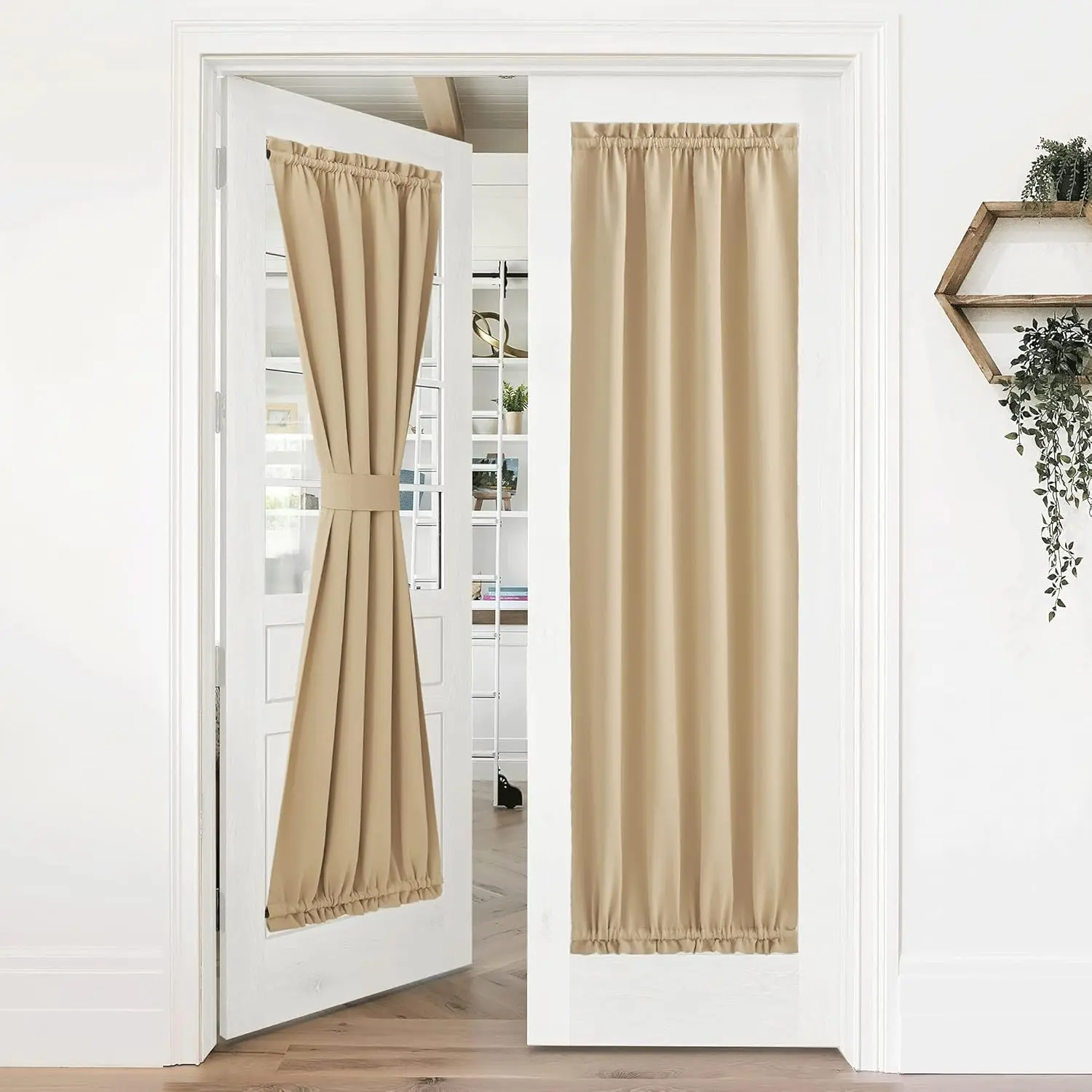 NICETOWN 1 Panel Room Darkening Curtains Panel - Entryway Decor Thermal Privacy Door Draperies for Glass/Front Door Blind, 36" Width x 72" Length, Biscotti Beige