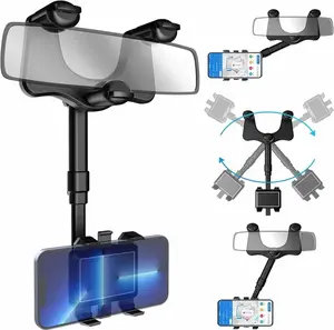 【summervibes】360 Degree Car Phone Holder Rearview Mirror, Multifunctional Navigation Bracket, 360° Rotatable & Retractable Car Phone Holder,car accessories