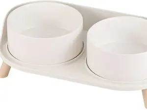 Elevated Dog Food and Water Bowl Set - Raised Non-Skid Stand with Splash-Proof Guard - Ceramic Feeding Bowls for Small to Medium Dogs and Large Cats - 28.74 oz (850 ml).