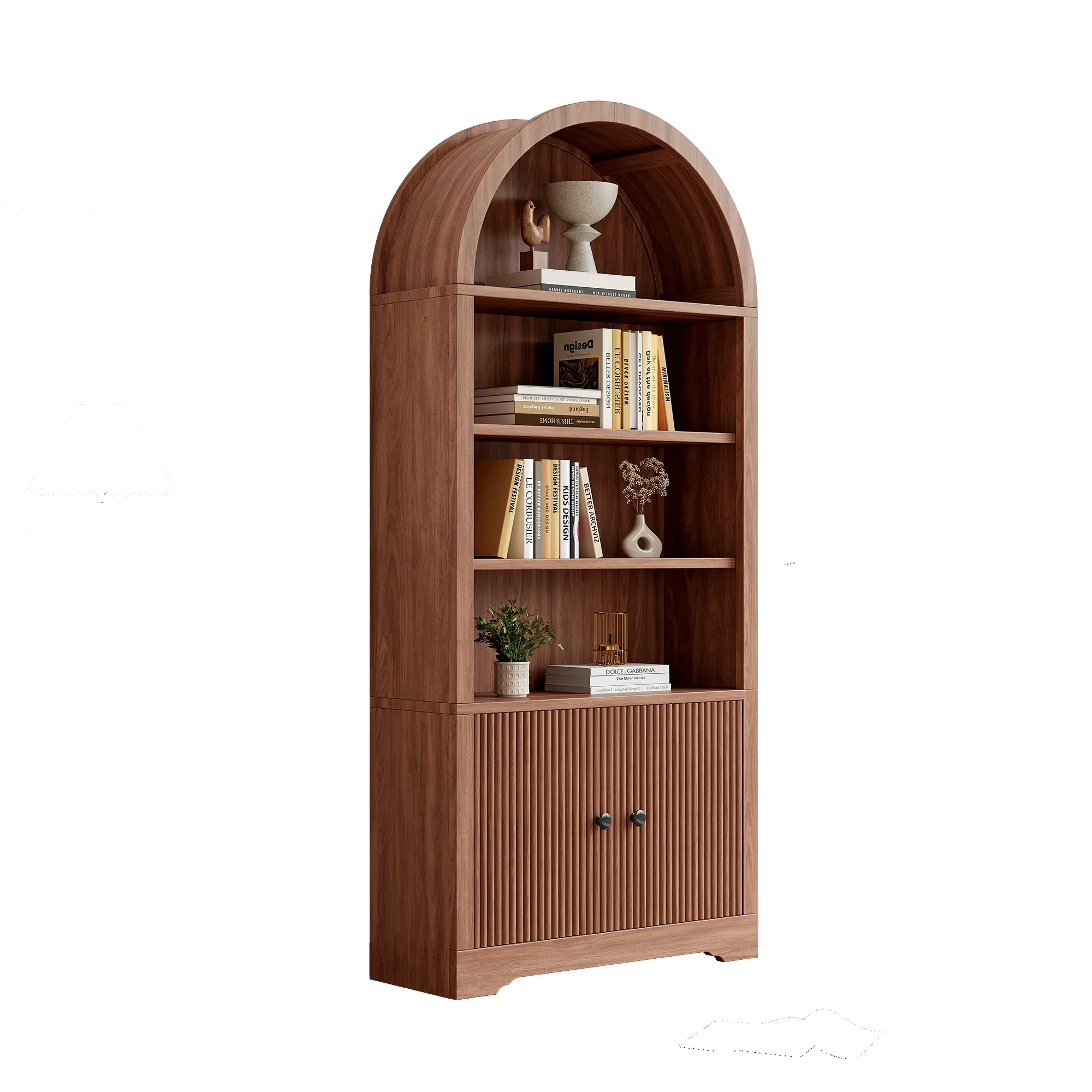 ZXVOIM 6-Tier Arched Bookcase Cabinet - 4-Layer Arch Shelf, Adjustable Shelf, Doors, Anti-Tip Safety, 44lb Capacity, Floor-Standing Home Library & Study Setup Furniture for Living Room, Bedroom
