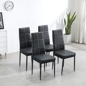 [Bellemave]4pcs Elegant Assembled Stripping Texture High Backrest Dining Chairs /Black/White-PU