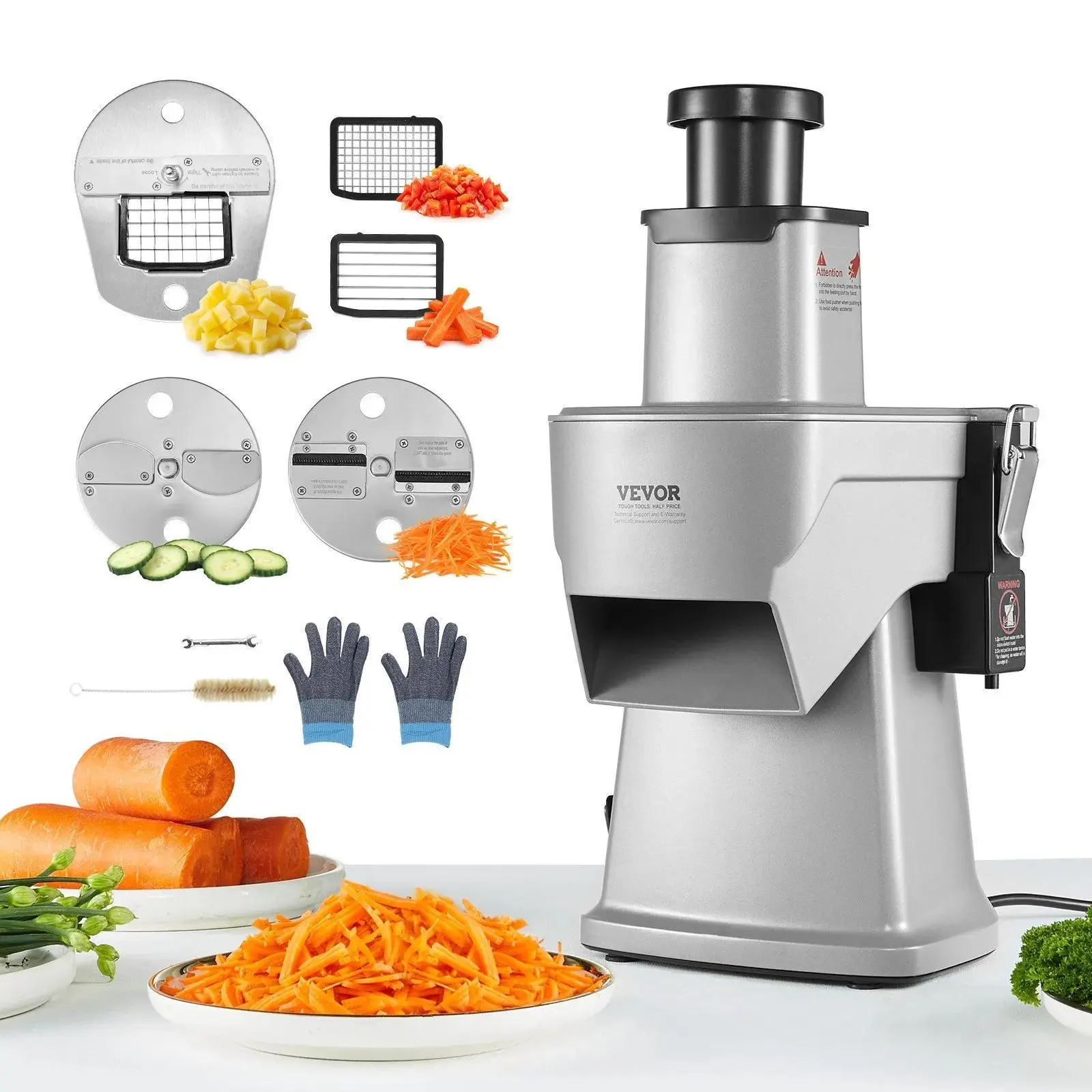 【Summerfinds】VEVOR 200W Electric Kitchen Vegetable Slicer - 4-in-1 Multifunctional Food Cutter with Aluminium & Stainless Steel Parts, Vegetable Dicer for Shredding & Slitting, Cut-Resistant Gloves Included for Mothers & Home Use, Dicing