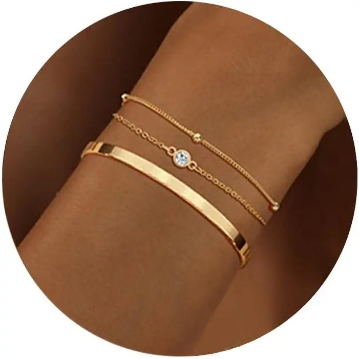 TEWIKY Bracelet Sets Dainty Snake Chain Bracelet Adjustable Cuban Link Bracelet For Women Cuff Bangle Stackable Bracelets For Womens Jewelry Sets For Valentine's Day gifts