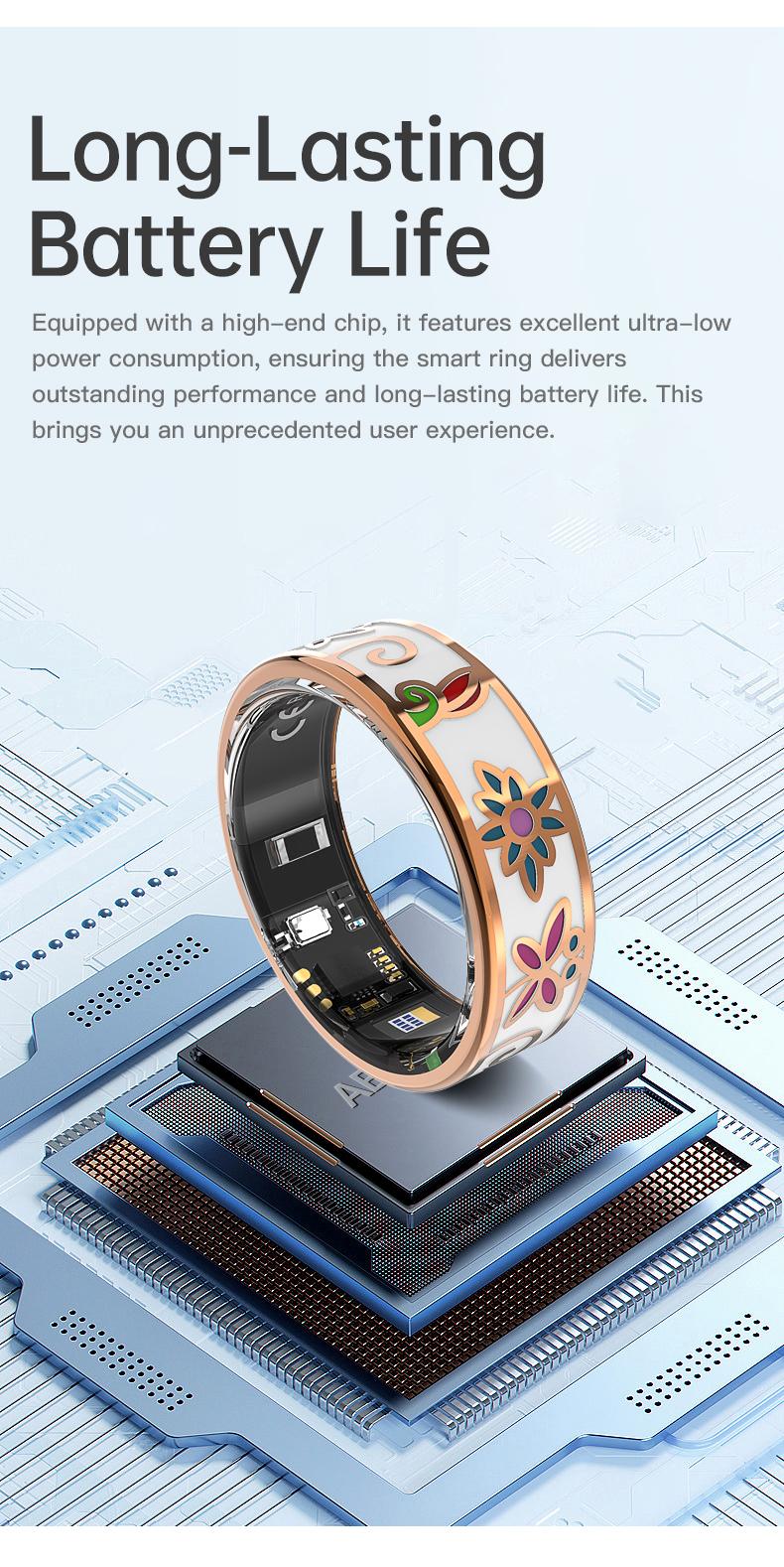 Unisex Smart Ring IP68 Waterproof Enamel Rose Gold Health Tracker Heart Rate Blood Oxygen Sleep Period Monitoring Compatible with iPhone Android