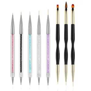 5PCS Nail Dotting Pens with 3PCS Nail Painting Brushes, Dual End Nail Art Pen Brush Acrylic Painting Drawing Liner Nail Tools(Set of 8)