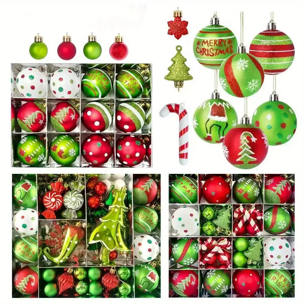 🐍46-Piece Red/Green/White Christmas Ball Decoration Set - Polka Dot Decorative Hanging Ornaments, Hanging Ball Design, Sparkling Plastic Tree Decor, For Home Indoor Holiday Party, Black Friday Deal: Halloween/Christmas/New Year Gift