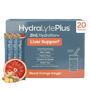 HydraLyte Plus Liver Support - Low Sugar Recovery & Hydration Powder | Electrolytes with Milk Thistle | Blood Orange (20 Servings)