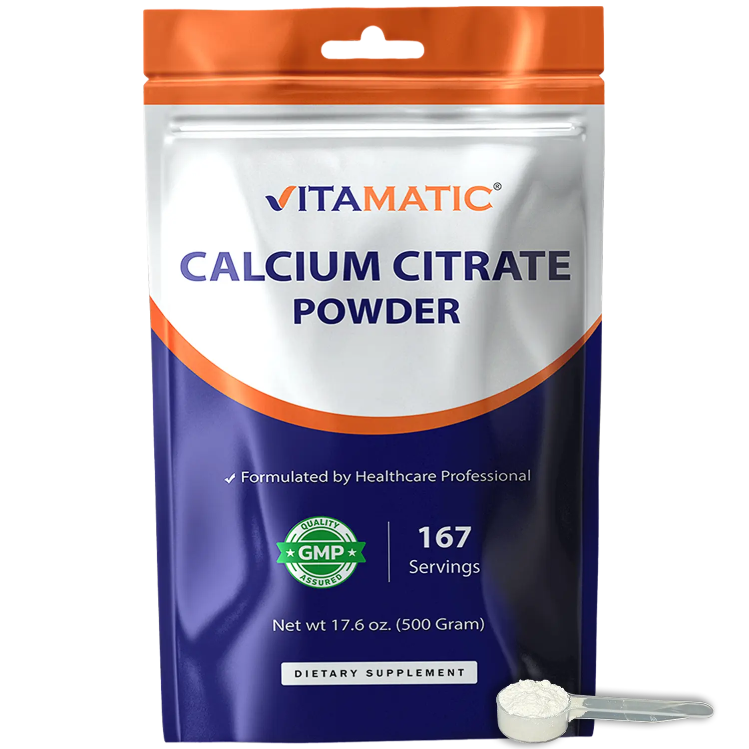 Vitamatic Calcium Citrate Powder Vitamins Supplement for Adults - 3000 mg per Serving, 720 mg Elemental Calcium, 500g (17.6 oz), Unflavored, Sugar Free, Dairy Free, Minerals, Yeast Free