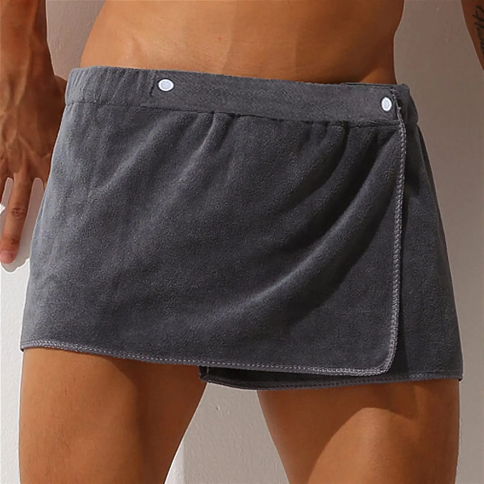 2024 1ct Men's Wearable Bath Towel, Microfiber Bath Skirt, Solid Color Short Pants, Soft Super Absorbent Shower Skirt, Plain Color Bath Wrap Towel For Bathroom, Bathroom Supplies, men's Sauna Kilt Spa Sauna Wrap, Bathroom Accessories Menswear Gowns