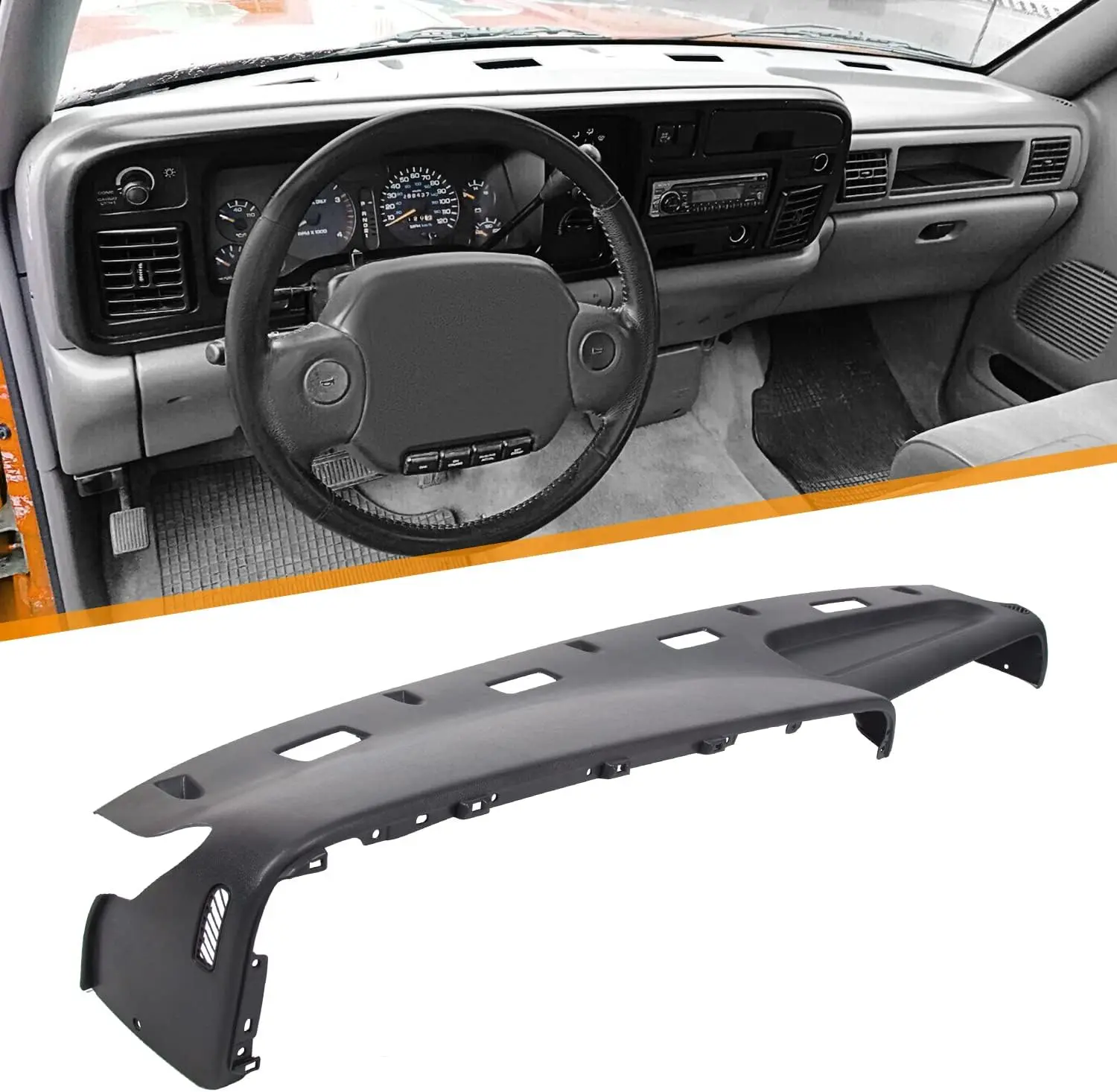 HECASA Gray Top Dash Panel Cover Replacement, Automotive Truck Accessories Car Accessory Compatible with 1994-1997 Dodge Ram 1500 2500 3500, Replaces Part #5EY72RC8