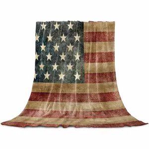 Retro American Flag Throw Flannel Blanket for Couch Sofa Bed, Vintage US Flag Red Striped Microfiber Soft Fleece Blankets All Season Warm Cozy Bedding for Women Men Kids,