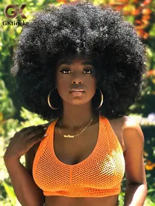 Gktineke 70s Afro Wig With Bangs Curly Wigs For Black Women 8-14inch Afro Kinky Curly Wig Premium Synthetic Big Afro Wig Synthetic Machine Wigs