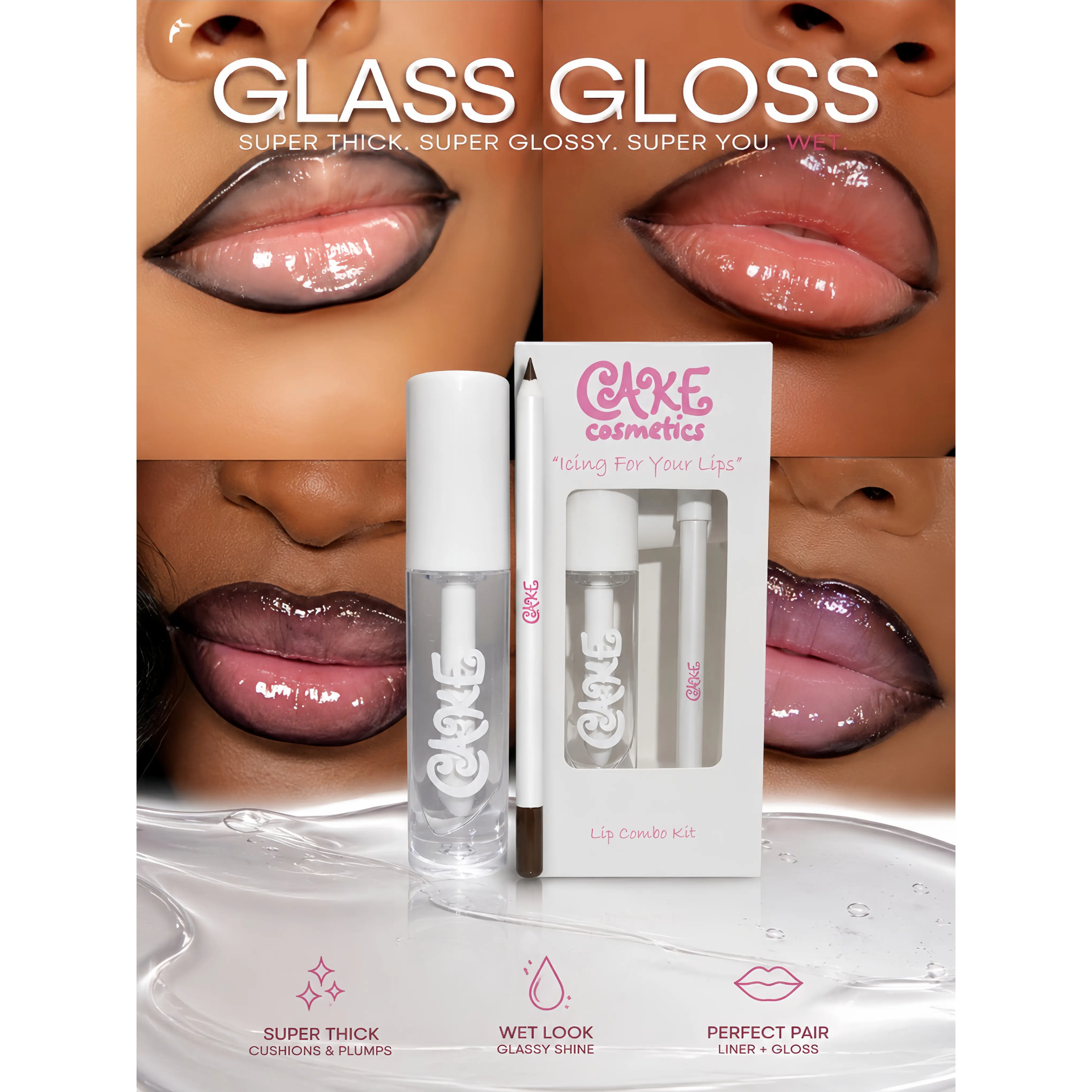 GLASS GLOSS Lip Kit - Super Shiny Wet Look & Added Lip Liner for Enhanced Definition Intense Glass Like Shine