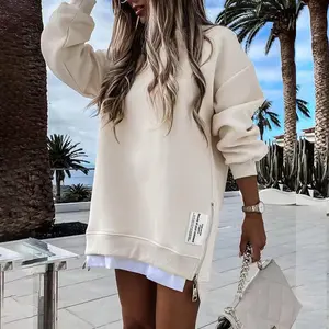 ChicMe Women's Oversized Sweatshirt Dress Long Sleeve Pullover Zip Slit Casual holiday outfits for women