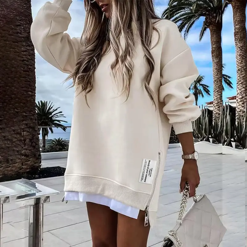 CHICME 2026 Women's Oversized Fall Long Sleeve Zippered Sweatshirt Dress Drop Shoulder Outfits for BacktoSchool