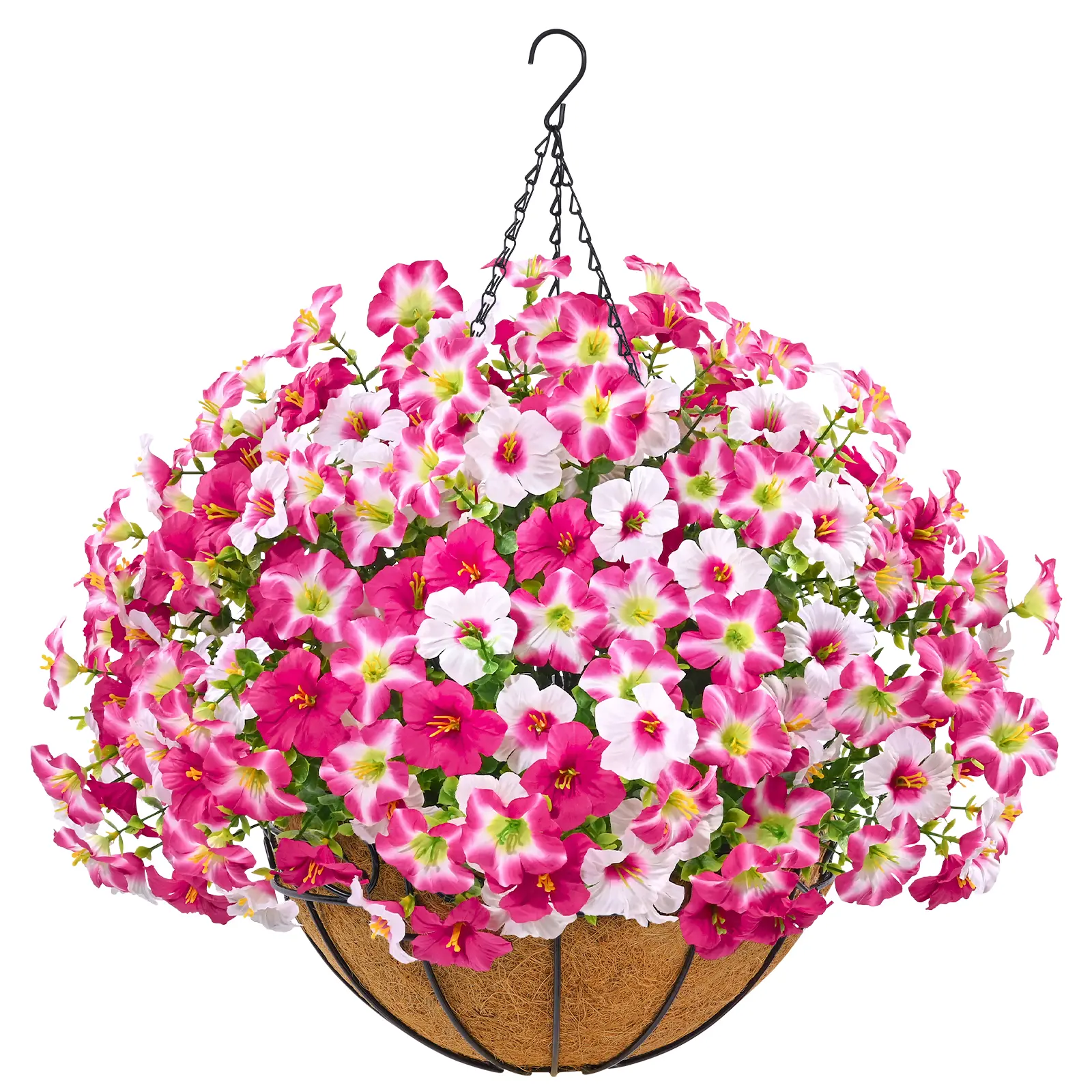 Artificial Hanging Flower Basket for Outdoors,UV Resistant Faux Flowers with Hanging Basket & Greenery,Outdoor Spring Decor for Garden,Patio, Porch,Balcony, Artificial Flowers For Outside, Fake Flowers For Outdoor