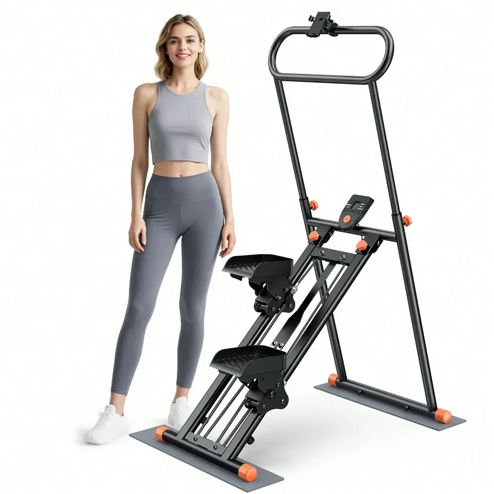 Foldable Stair Stepper For Home Gym, 260lb Vertical Climber Machine With Adjustable Handlebar & Pedals, Exercise Stepper Home Equipment With LCD Display & Phone Holder For Full Body Workout, 3-Level Lncline Adjustment, White