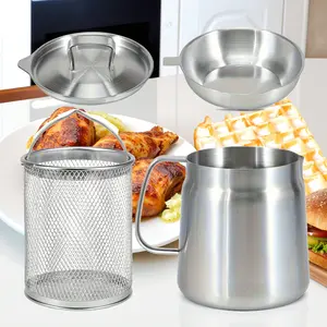 1pc Stainless Steel Oil Filter Pot, 304 Stainless Steel, High-Capacity, Multi-Function Oil Filter Container, Combination of Stainless Steel High-Capacity Deep Fryer and Filter Cup, Kitchen Strainer Utensils