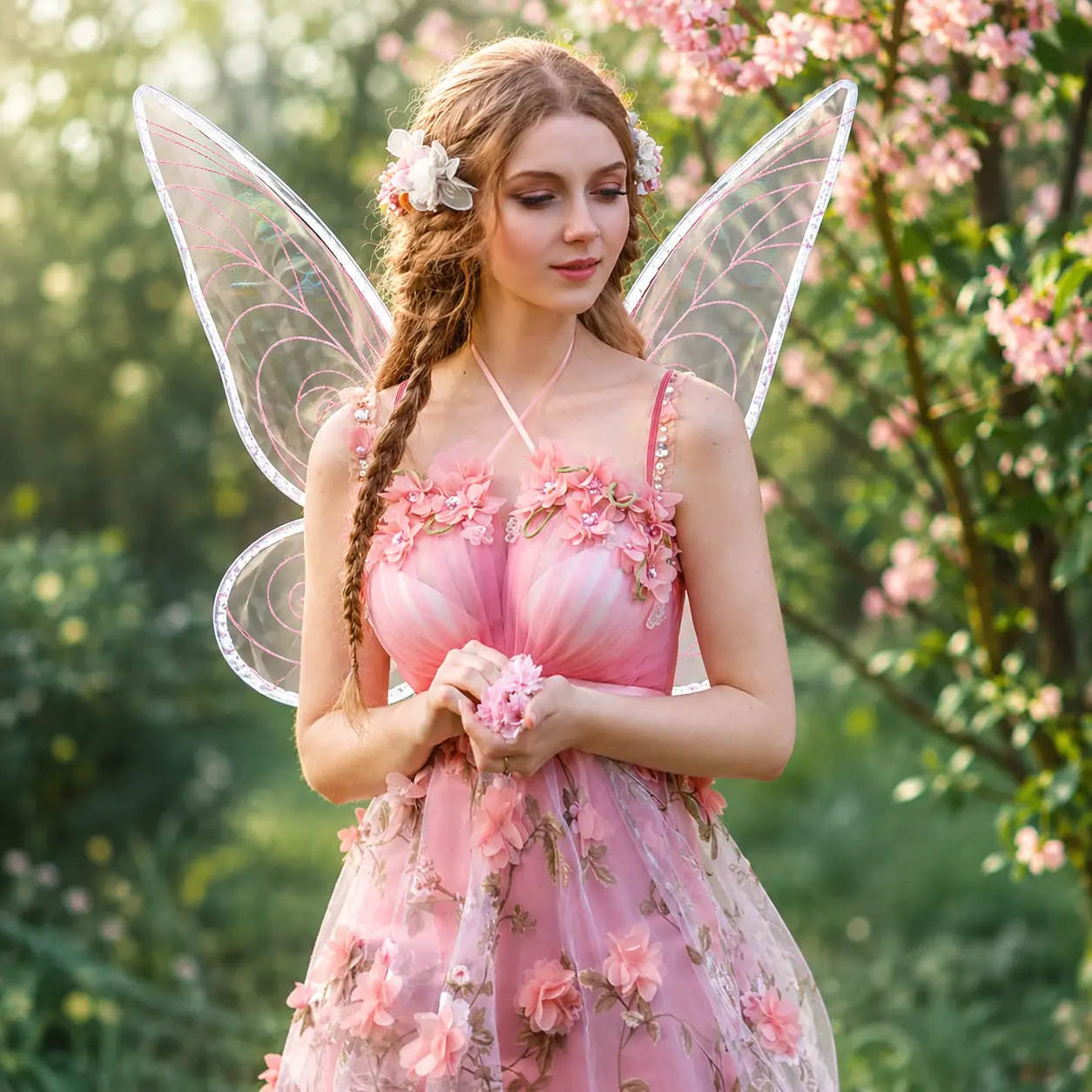 White Fairy Wings Costume Set, Organza Butterfly Angel Wings with Fairy Wand, Lightweight Dress-Up Accessories for Women & Girls, Halloween & Parties